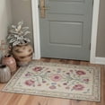 thumbnail image 1 of 2x3 Area Rug Machine Washable with Non Slip Backing, Low Pile Indoor Door Mat for Entryway, Entrance, Front Door and Bathroom, Vintage Floral Print Pattern, Mauve Blush, 1 of 5