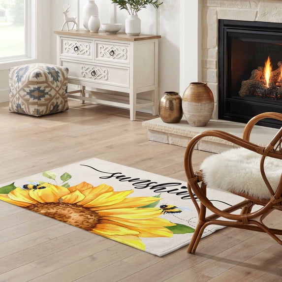 Linken Roo 2x3 Area Rug, Sunflowers Low Pile Washable Rugs for Entryway, Bathroom ...