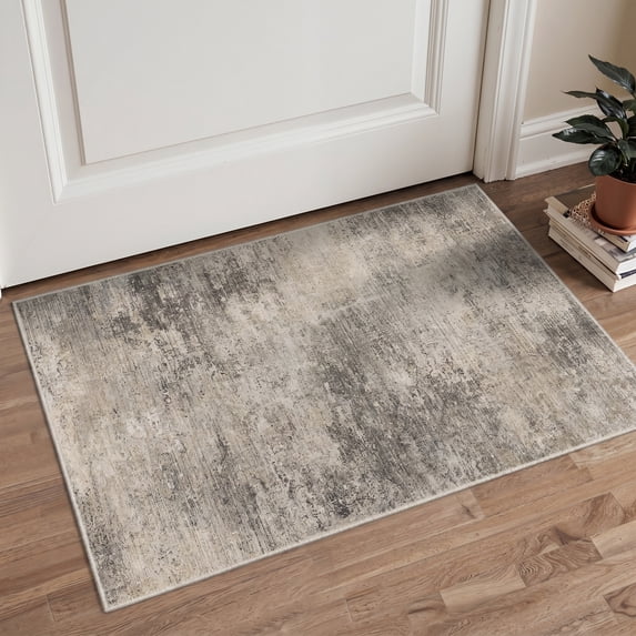 DEORAB 2x3 Area Rug Doormat, Entryway Rug Indoor, Machine Washable Rug Low Pile Non Slip for Front Door, Bathroom, Kitchen Entrance, Distressed Texture, Brown