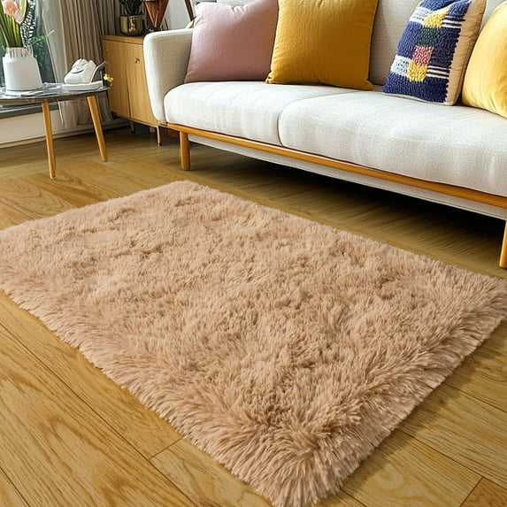 2x3 Area Rugs for Bedroom, Soft Small Throw Rug for Dorm, Soft Fluffy Shaggy Plush Fuzzy Shag Non-Slip Washable Carpet for Bedside Closet Girls Boys Room, Beige Rug