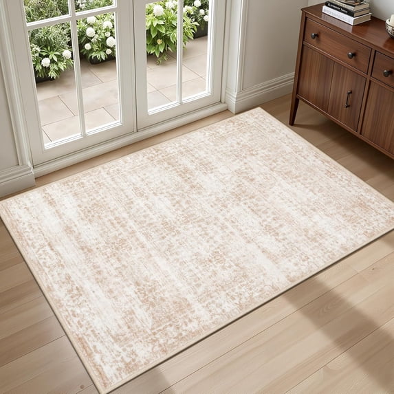 2x3 Area Rugs Living Room Rug: Washable Vintage Boho Rug No Slip Stain Resistant Soft Carpet Indoor Floor Floral Large Carpets for Bedroom Dining Room Farmhouse Nursery Hallway Home Office Beige