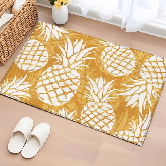 2x3 Bathroom Rugs, Orange Pineapple Washable Entryway Rug for Hallway Floor, Tropical Summer Botanical Fruits Non Slip Area Rugs Low Pile Carpet for Home Decor