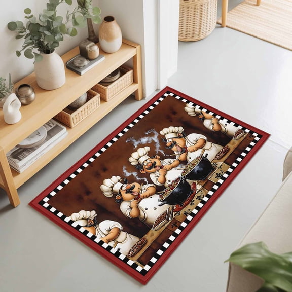 2x3 Black Bearded Chef Small Area Rug for Entryway, Washable Non Slip Low Pile Soft Indoor Rug for Kitchen Bathroom Bedside, Red Accent Rug