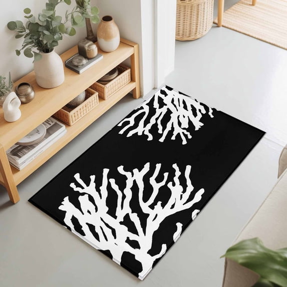 2x3 Black Coral Small Area Rug for Entryway, Washable Non Slip Low Pile ...