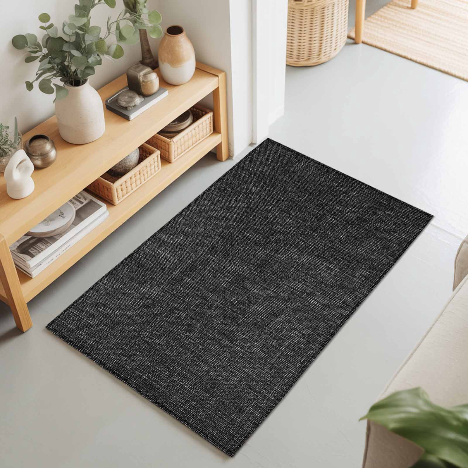 2x3 Black Linen Texture Small Area Rug for Entryway, Washable Non Slip ...