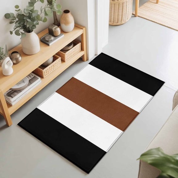 2x3 Boho Stripe Small Area Rug for Entryway, Washable Non Slip Low Pile Soft Indoor Rug for Kitchen Bathroom Bedside, Bohemian Brown Black White Accent Rug