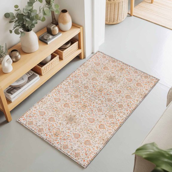 2x3 Boho Tribal Small Area Rug for Entryway, Washable Non Slip Low Pile Soft Indoor Rug for Kitchen Bathroom Bedside, Retro Ethnic Style Accent Rug