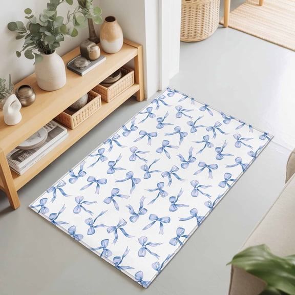 2x3 Bow Ties Small Area Rug for Entryway, Washable Non Slip Low Pile Soft Indoor Rug for Kitchen Bathroom Bedside, Blue Accent Rug