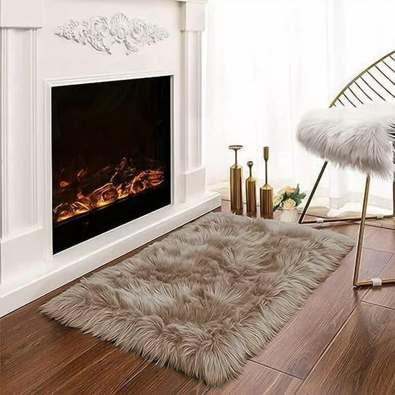 2x3 Brown Beige Small Faux Fur Rug Fluffy Furry Rugs Throw Rug Washable ...