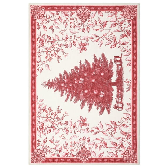 2x3 Christmas Rug Non Slip Christmas Tree Print Kitchen Rugs Washable Area Rug, Low Pile Soft Holiday Decor Small Carpet for Entry Indoor Red