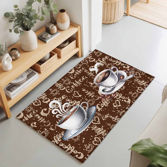2x3 Coffee Latte Beans Small Area Rug for Entryway, Washable Non Slip Low Pile Soft Indoor Rug for Kitchen Bathroom Bedside, Sugar Retro Brown Accent Rug
