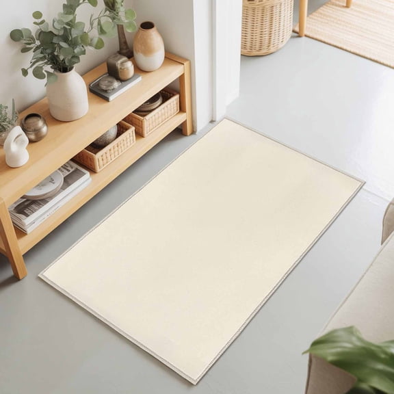 2x3 Cream Small Area Rug for Entryway, Washable Non Slip Low Pile Soft Indoor Rug for Kitchen Bathroom Bedside, Solid Color Accent Rug