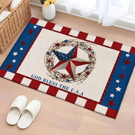 2x3 Door Mat Rug, 4th of July Non-Skid Rubber Backing Large Rectangle Rugs - Living Room Bedroom Home Office, Country Star Independence Day Patriotic Indoor Floor Mat Carpets Washable Rug
