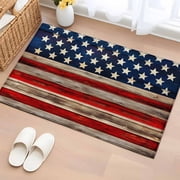 2x3 Door Mat Rug, American Flag Non-Skid Rubber Backing Large Rectangle Rugs - Living Room Bedroom Home Office, Vintage USA Flag Wooden Indoor Floor Mat Carpets Washable Rug