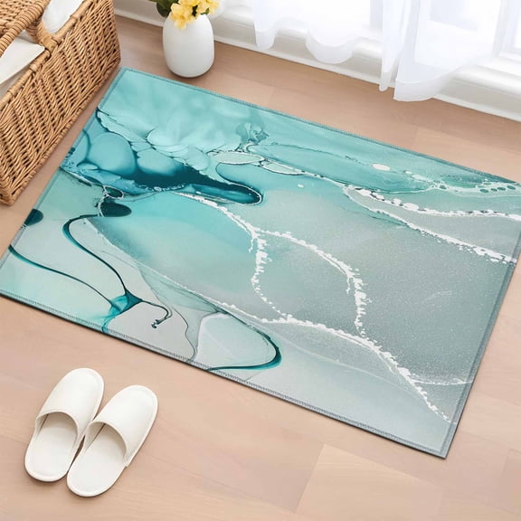 2x3 Door Mat Rug, Aqua Marble Non-Skid Rubber Backing Large Rectangle Rugs - Living Room Bedroom Home Office, Modern Abstract Gradient Water Fluid Art Indoor Floor Mat Carpets Washable Rug