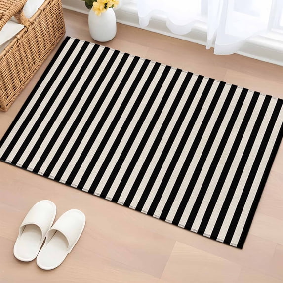 2x3 Door Mat Rug, Black Striped Non-Skid Rubber Backing Large Rectangle ...