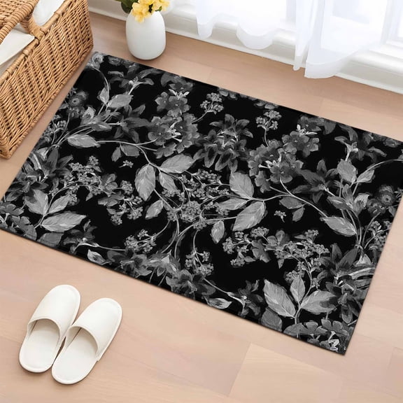 2x3 Door Mat Rug, Black and White Floral Non-Skid Rubber Backing Large Rectangle Rugs - Living Room Bedroom Home Office, Modern Oil Painting Abstract Art Indoor Floor Mat Carpets Washable Rug