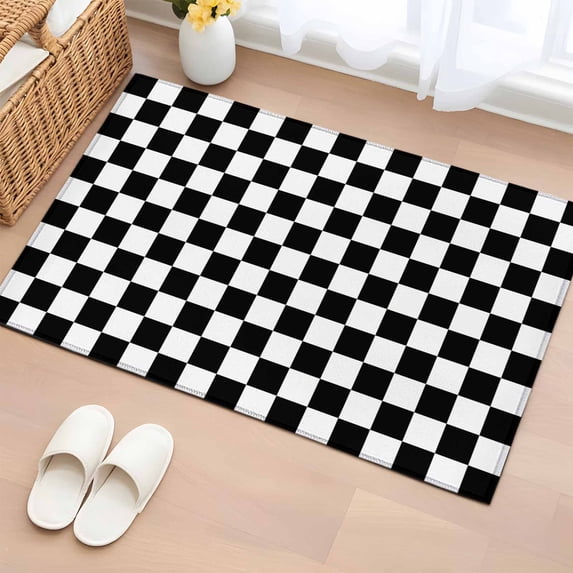 2x3 Door Mat Rug, Black White Plaid Non-Skid Rubber Backing Large Rectangle Rugs - Living Room Bedroom Home Office, Farmhouse Modern Minimalist Geometric Indoor Floor Mat Carpets Washable Rug