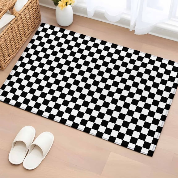 2x3 Door Mat Rug, Black White Plaid Non-Skid Rubber Backing Large Rectangle Rugs - Living Room Bedroom Home Office, Modern Buffalo Check Gingham Art Indoor Floor Mat Carpets Washable Rug