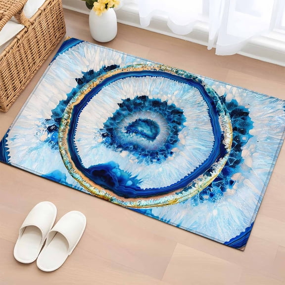 2x3 Door Mat Rug, Blue Abstract Marble Non-Skid Rubber Backing Large Rectangle Rugs - Living Room Bedroom Home Office, Modern Abstract Art Indoor Floor Mat Carpets Washable Rug