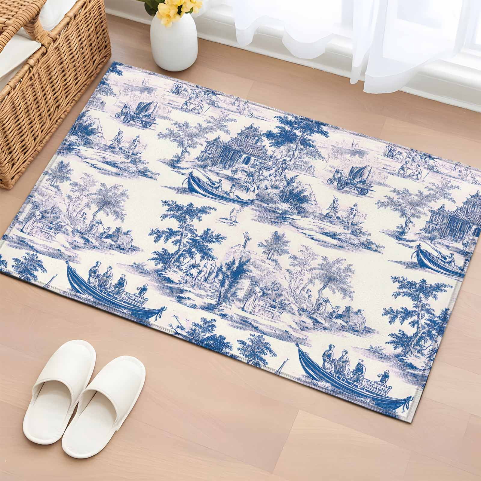 2x3 Door Mat Rug, Blue Garden Vintage Non-Skid Rubber Backing Large ...