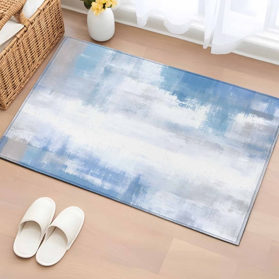 2x3 Door Mat Rug, Blue Grey Abstract Art Non-Skid Rubber Backing Large Rectangle Rugs - Living Room Bedroom Home Office, Modern Shabby Farmhouse Indoor Floor Mat Carpets Washable Rug