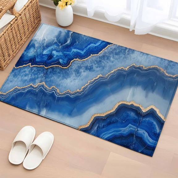 2x3 Door Mat Rug, Blue Marble Non-Skid Rubber Backing Large Rectangle Rugs - Living Room Bedroom Home Office, Modern Luxury Granite Surface Motif Sketch Indoor Floor Mat Carpets Washable Rug