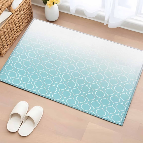 2x3 Door Mat Rug, Blue Morocan Non-Skid Rubber Backing Large Rectangle Rugs - Living Room Bedroom Home Office, Abstract Ombre Geometric Check Modern Indoor Floor Mat Carpets Washable Rug
