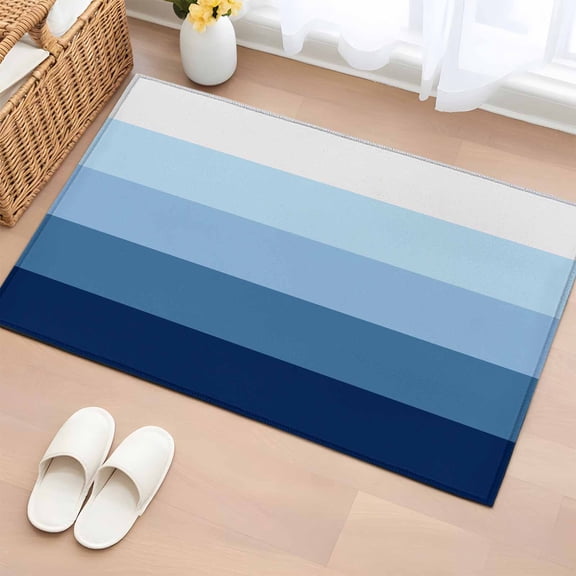 2x3 Door Mat Rug, Blue Ombre Non-Skid Rubber Backing Large Rectangle Rugs - Living Room Bedroom Home Office, Modern Abstract Art Farmhouse Striped Indoor Floor Mat Carpets Washable Rug