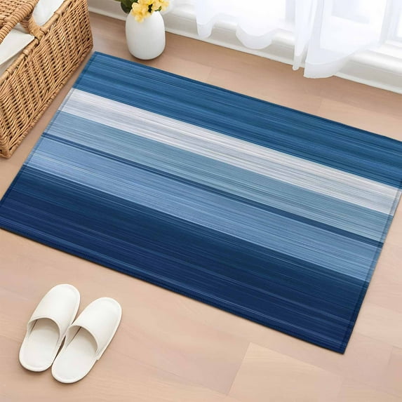 2x3 Door Mat Rug, Blue Ombre Stripe Non-Skid Rubber Backing Large Rectangle Rugs - Living Room Bedroom Home Office, Farmhouse Striped Modern Abstract Art Indoor Floor Mat Carpets Washable Rug