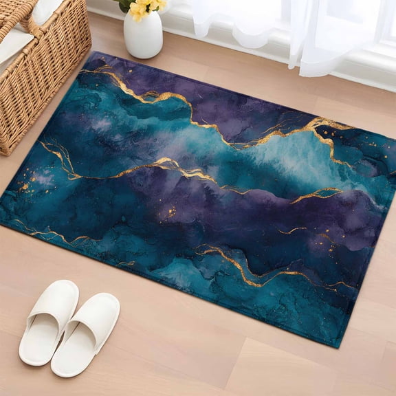 2x3 Door Mat Rug, Blue Purple Marble Non-Skid Rubber Backing Large Rectangle Rugs - Living Room Bedroom Home Office, Modern Abstract Gradient Texture Indoor Floor Mat Carpets Washable Rug