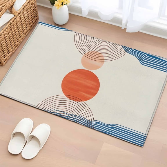 2x3 Door Mat Rug, Boho Geometric Non-Skid Rubber Backing Large Rectangle Rugs - Living Room Bedroom Home Office, Modern Abstract Art Striped Circle Indoor Floor Mat Carpets Washable Rug