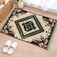 thumbnail image 1 of 2x3 Door Mat Rug, Boho Red Teal Brown Non-Skid Rubber Backing Large Rectangle Rugs - Living Room Bedroom Home Office, Southwestern Vintage Geometric Indoor Floor Mat Carpets Washable Rug, 1 of 9