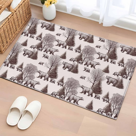 2x3 Door Mat Rug, Brown Bear Non-Skid Rubber Backing Large Rectangle Rugs - Living Room Bedroom Home Office, Hunting Bear Forest Wildlife Animals Vintage Indoor Floor Mat Carpets Washable Rug