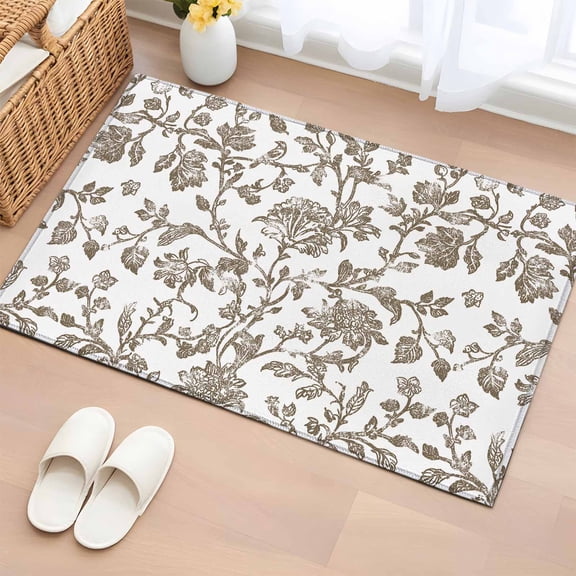 2x3 Door Mat Rug, Brown Flower Non-Skid Rubber Backing Large Rectangle Rugs - Living Room Bedroom Home Office, Vintage Farmhouse Boho Leaf Spring Plant Indoor Floor Mat Carpets Washable Rug