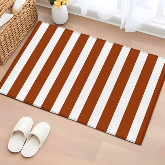 2x3 Door Mat Rug, Burnt Orange Stripe Non-Skid Rubber Backing Large Rectangle Rugs - Living Room Bedroom Home Office, Farmhouse Striped Abstract Art Indoor Floor Mat Carpets Washable Rug