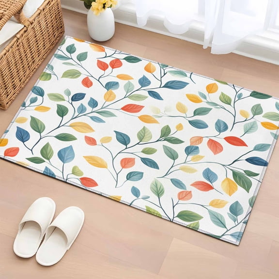 2x3 Door Mat Rug, Colorful Botanical Non-Skid Rubber Backing Large Rectangle Rugs - Living Room Bedroom Home Office, Watercolor Country Summer Leaves Indoor Floor Mat Carpets Washable Rug
