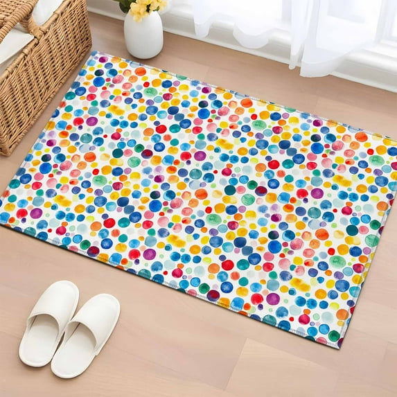 2x3 Door Mat Rug, Colorful Polka Dot Non-Skid Rubber Backing Large Rectangle Rugs - Living Room Bedroom Home Office, Rainbow Polka Dots Watercolor Indoor Floor Mat Carpets Washable Rug