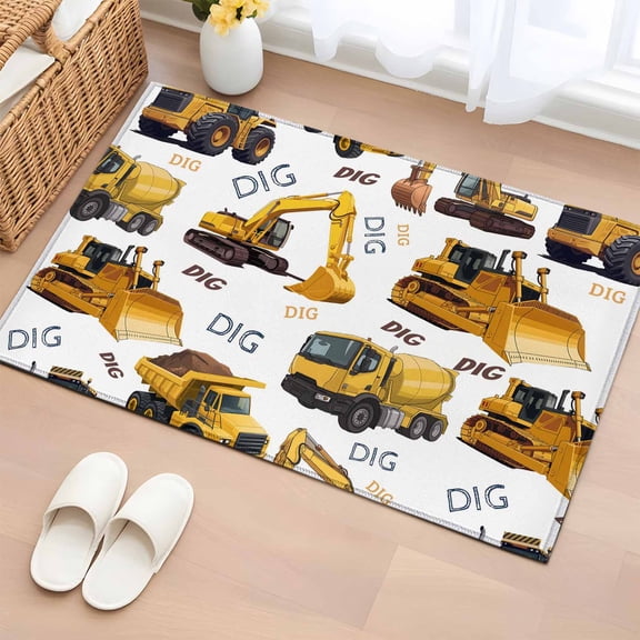 2x3 Door Mat Rug, Construction Truck Non-Skid Rubber Backing Large Rectangle Rugs - Living Room Bedroom Home Office, Cartoon Grips and Bulldozers Stirrup Car Indoor Floor Mat Carpets Washable Rug