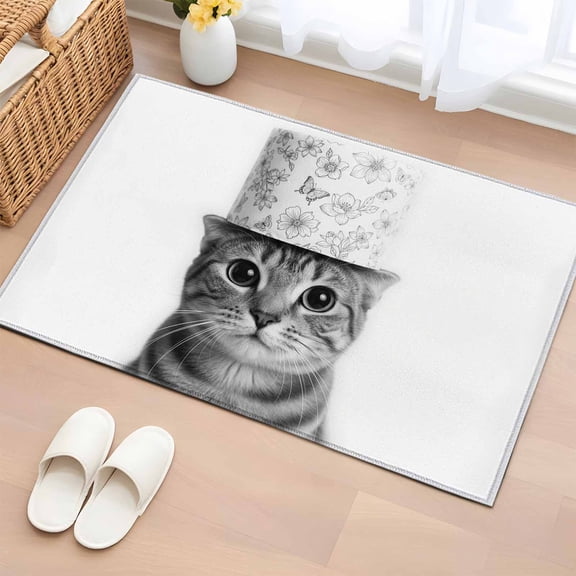 2x3 Door Mat Rug, Cute Cat Non-Skid Rubber Backing Large Rectangle Rugs - Living Room Bedroom Home Office, Funny Animal Toilet Paper Abstract Art Indoor Floor Mat Carpets Washable Rug