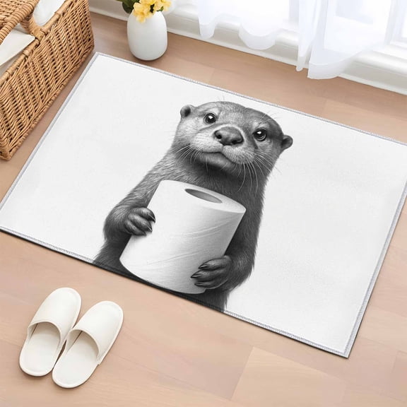 2x3 Door Mat Rug, Cute Otter Non-Skid Rubber Backing Large Rectangle Rugs - Living Room Bedroom Home Office, Funny Animal with Toilet Paper Indoor Floor Mat Carpets Washable Rug