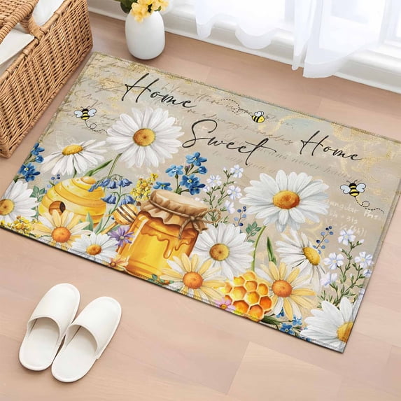 Spring Floral Rugs 2x3 Door Mat Rug, Daisy Spring Floral Non-Skid Rubber Backing Large ...