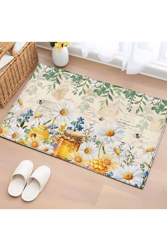 2x3 Door Mat Rug, Daisy Spring Floral Non-Skid Rubber Backing Large Rectangle Rugs - Living Room Bedroom Home Office, Farmhouse Botanical Green Leaves Vintage Indoor Floor Mat Carpets Washable Rug