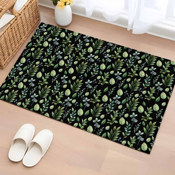 2x3 Door Mat Rug, Dark Green Leaves Non-Skid Rubber Backing Large Rectangle Rugs - Living Room Bedroom Home Office, Pastoral Farmhouse Botanical Plant Indoor Floor Mat Carpets Washable Rug