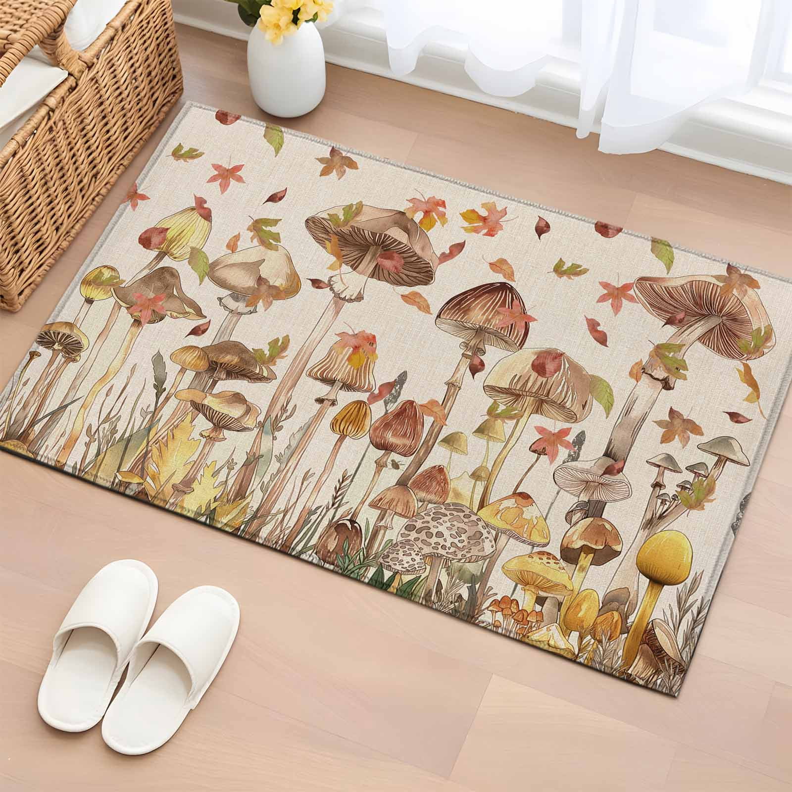 2x3 Door Mat Rug, Fall Mushroom Non-Skid Rubber Backing Large Rectangle ...