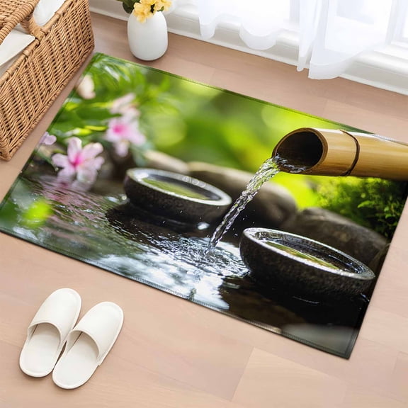 2x3 Door Mat Rug, Flowing Water Zen Stones Non-Skid Rubber Backing Large Rectangle Rugs - Living Room Bedroom Home Office, Modern Country Abstract Art Indoor Floor Mat Carpets Washable Rug