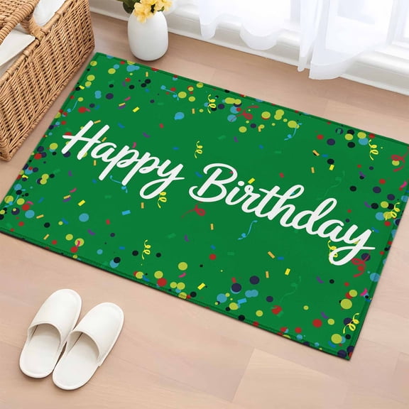 2x3 Door Mat Rug, Grass Green Birthday Non-Skid Rubber Backing Large Rectangle Rugs - Living Room Bedroom Office, Colorful Confetti Ribbons Polka Dots Classroom Indoor Floor Mat Carpets Washable Rug