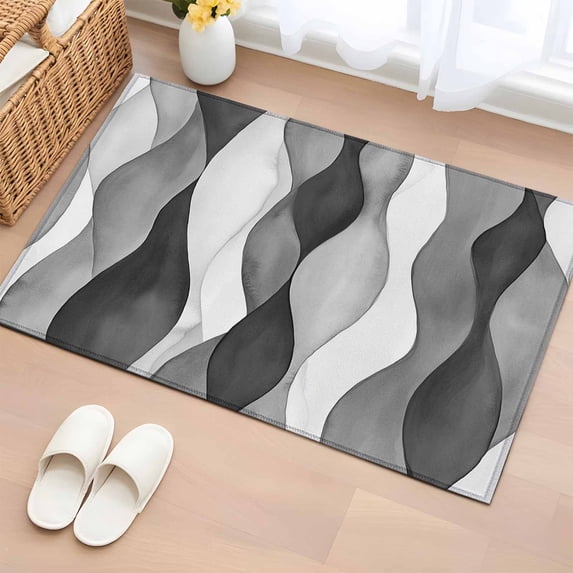 2x3 Door Mat Rug, Gray Stripes Non-Skid Rubber Backing Large Rectangle Rugs - Living Room Bedroom Home Office, Vintage Farmhouse Greyish Ripple Pattern Indoor Floor Mat Carpets Washable Rug