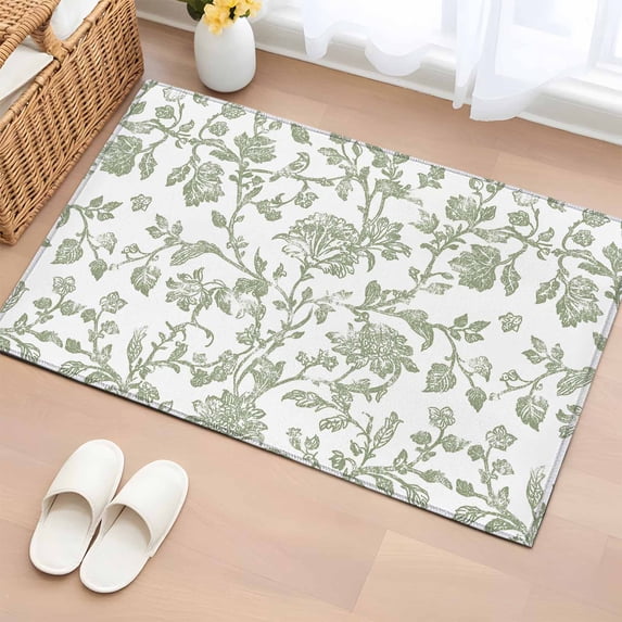 2x3 Door Mat Rug, Green Leaf Flower Non-Skid Rubber Backing Large Rectangle Rugs - Living Room Bedroom Home Office, Vintage Farmhouse Bohemian Spring Indoor Floor Mat Carpets Washable Rug