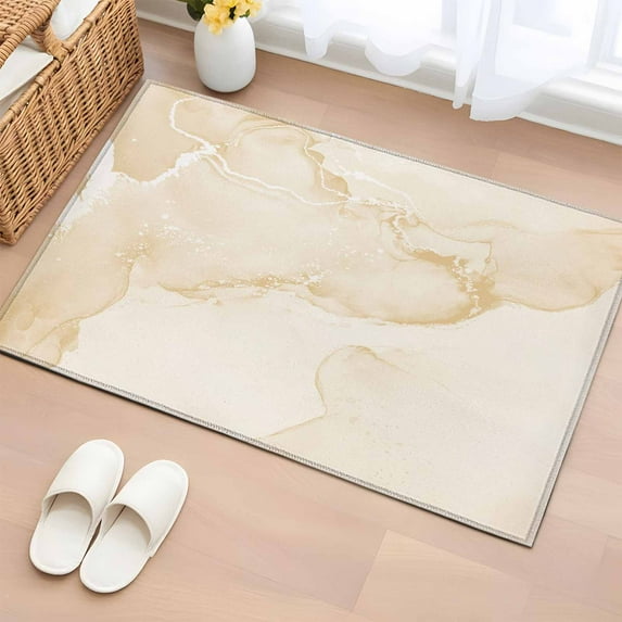 2x3 Door Mat Rug, Marble Beige Non-Skid Rubber Backing Large Rectangle Rugs - Living Room Bedroom Home Office, Modern Abstract Ink Painting Luxury Indoor Floor Mat Carpets Washable Rug